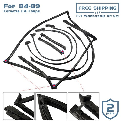 DURAFORCE For 84-89 Corvette C4 Coupe Full Weatherstrip Kit Front Windshield Weatherstrip