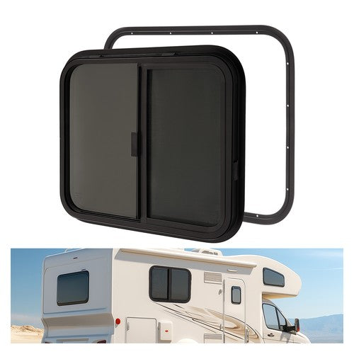 DURAFORCE 24" W X 20" H Horizontal Slide RV Exit Window W/Trim Ring For RV Cargo Trailer