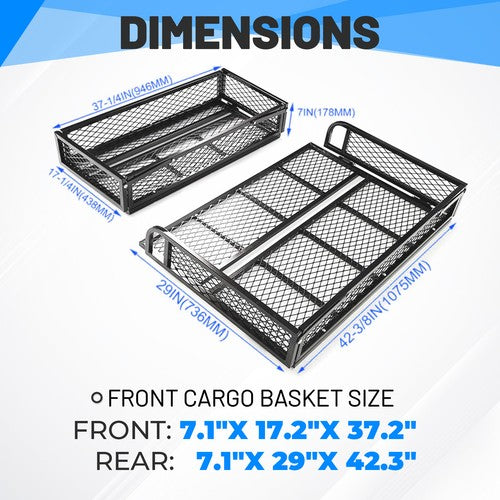 Front Rear Cargo Basket Luggage Carrier Mesh Rack Black Steel for ATV