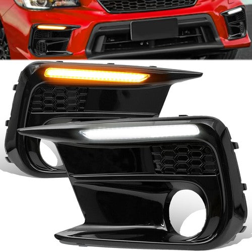 DURAFORCE White/Amber LED DRL Fog Light Bezel Cover kit for 2018-2021 Subaru WRX/STI Pair