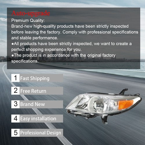 DURAFORCE Front Headlight Assembly Halogen Left /Driver SIde For Toyota Sienna 2011-2013