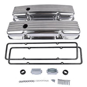 DURAFORCE Retro Finned Polished Aluminum Short Valve Covers Fits 1958-86 SBC Chevy 350 400