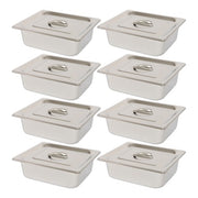 DURAFORCE Restaurant Steam Table Pans 8 Pack 1/2 Size 4 Inch Deep Thickened with Lid
