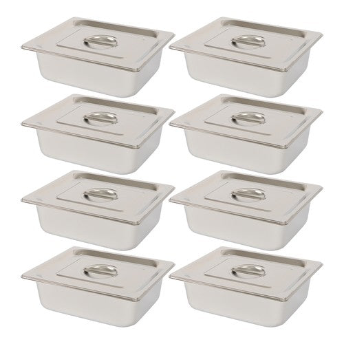 DURAFORCE Restaurant Steam Table Pans 8 Pack 1/2 Size 4 Inch Deep Thickened with Lid