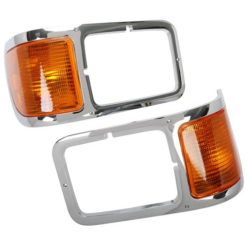 Fit For 00-15 Ford F650 F750 Pair Headlight Bezel Trim Driver Passenger With Bulbs