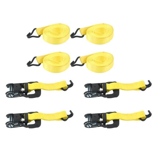 DURAFORCE 4 Pc 1.5" inch x 16' Ft Ratchet Tie Down Cargo Straps 1100 Lbs J Hooks