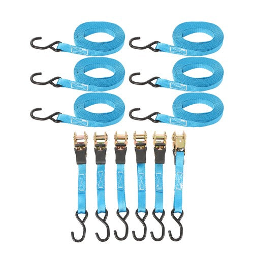 DURAFORCE Ratchet Strap 6 Pcs+Polyester 566lbs Fracture Strength 1700lbs 1in*20ft S Hooks