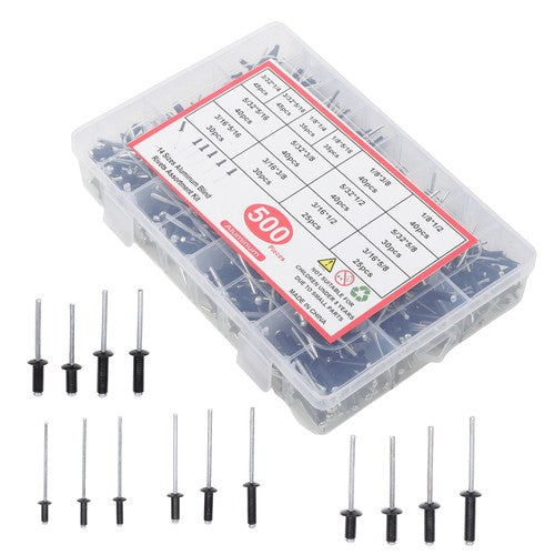 DURAFORCE For DIY USE 500 Pcs pop rivets assortment kits 3/32" 1/8" 5/32" 3/16"