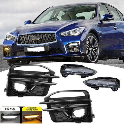 DURAFORCE Fit 2014-2017 Infiniti Q50 LED Fog Lights Double Color DRL Turn Signal Lamp Pair