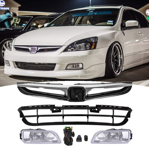 DURAFORCE Fit 2006-2007 Honda Accord 4DR Sedan Front Upper Grill Lower Grille&Fog Lights