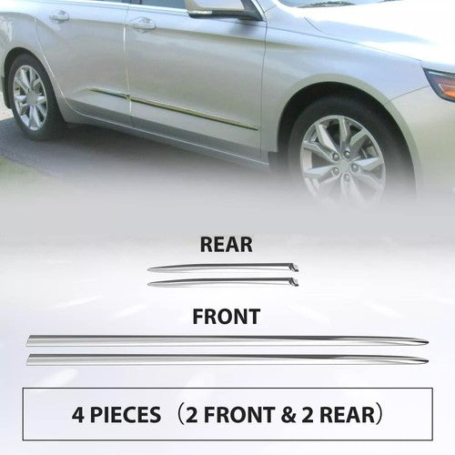 DURAFORCE 4 Pcs Chrome Side Skirt Door BODY MOLDINGS TRIMS For 2015-20 Chevrolet Impala