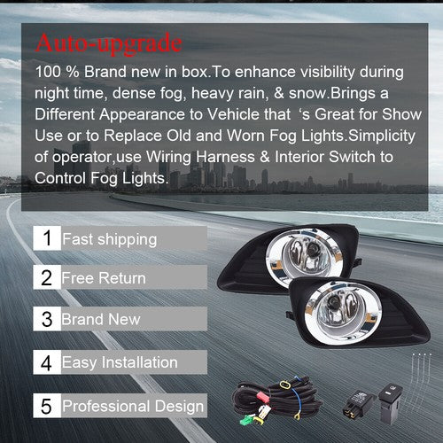 DURAFORCE Clear Bumper Lamps Driving Fog Lights+Switch Fit For Camry 2010-2011