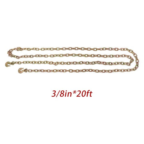DURAFORCE Binder Transport Chain G80 Steel 7100Lbs Tow Chain 3/8In × 20FT With Grab Hooks
