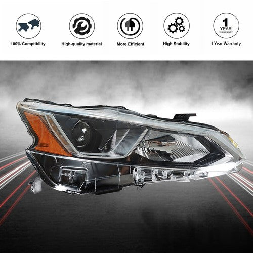 DURAFORCE Right Side Headlight Headlamp Halogen For 2019-2020 Nissan Altima Chrome Housing