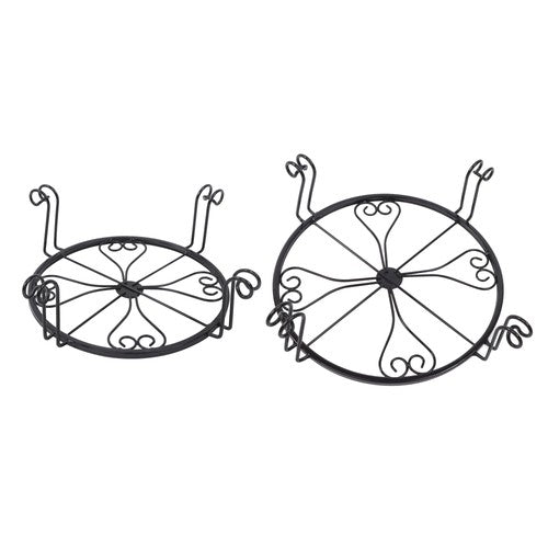 DURAFORCE 2 Pack 10" 12" Metal Plant Stands Outdoor Indoor Round Pot Stand Rustproof Black