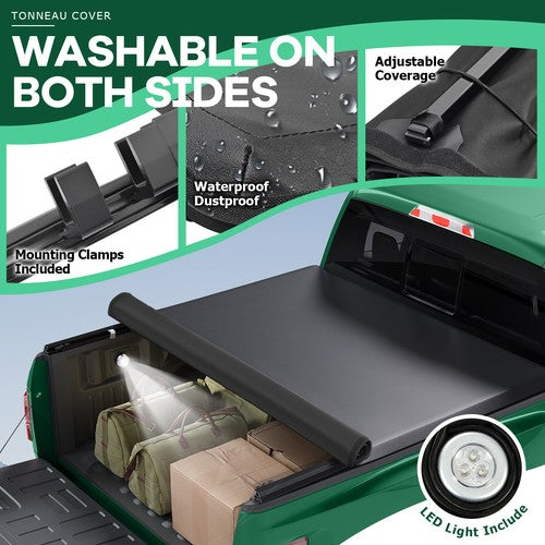 DURAFORCE 6.5FT Soft Roll Up Tonneau Cover Truck Bed w/Lamp For Ford F150 Heritage 97-04