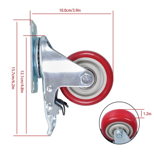 DURAFORCE 3 Inch Industrial Heavy Duty Swivel Caster Wheels with Brake Set of 4 Safety