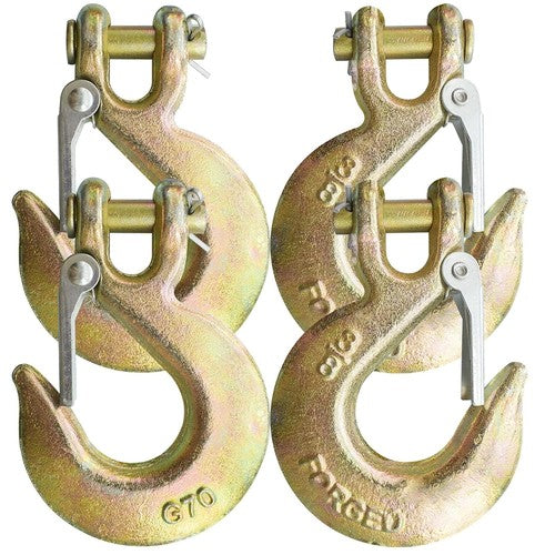 DURAFORCE 4 Pack G70 3/8" Clevis Slip Hook w/ Latch Trailer Truck Transport Tow Chain Hook
