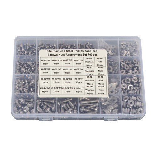 DURAFORCE 700 Pack Stainless Steel nut and bolt combination kit 4-40#6-32#8-32#10-24