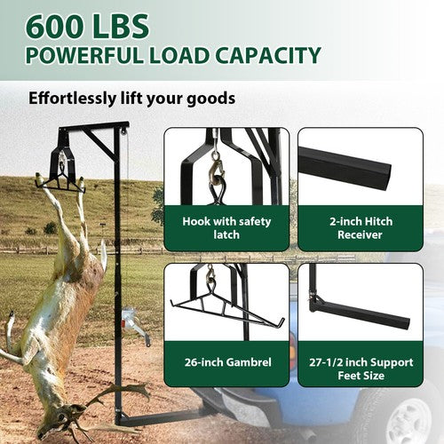 DURAFORCE Truck 2" Hitch Game Hoist 600LB Big Game Hunting Deer Hoist Winch Lift w/Gambrel