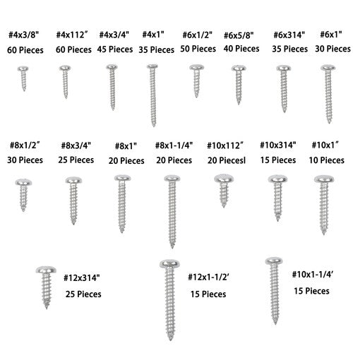 DURAFORCE 550Pack 304 Stainless steel wood screws kits countersunk #4 #6 #8 #10 #12 W/Box