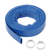 DURAFORCE Discharge Hose 1-1/4" x 50FT PVC，Fabric Lay Flat Hose With 2 Clamps，Blue