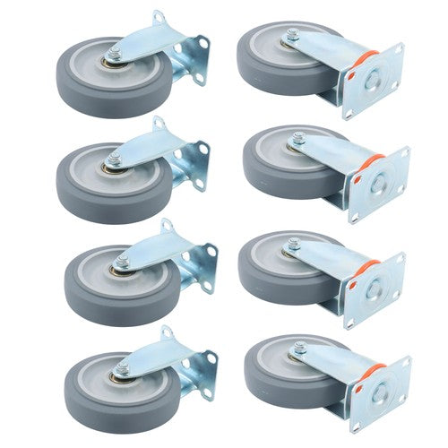 DURAFORCE 4Pcs Swivel Rubber Caster + 4 fixed wheels Total 8Pcs 5-Inch Grey Casters