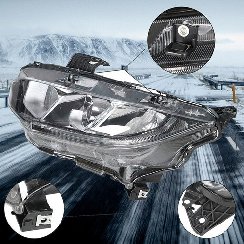 DURAFORCE Headlight Assembly Halogen Chrome Clear Driver LH Side For Honda Civic 2016-2020