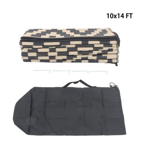 DURAFORCE 10x14 ft Waterproof Outdoor Rug Outdoor Plastic Straw Rug Carpet Black & Beige