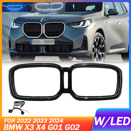 For BMW 2022-2024 X3 X4 G01 G02 Front Bumper Kidney DRL Grill Grille With LED