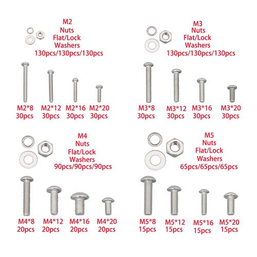 DURAFORCE 1625× M2 M3 M4 M5 Metric Screw Assortment, 304 Stainless Steel Bolts & Nuts