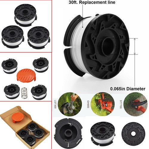 DURAFORCE New 6 Pack Replacement For BLACK+DECKER AF-100-3ZP 30ft 0 .065" Trimmer Spool