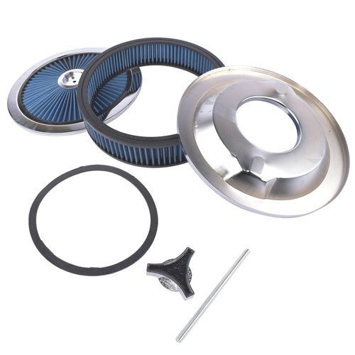 DURAFORCE 14" x 3" Air Cleaner Set Super Flow Washable Element Blue Recessed Chrome Top