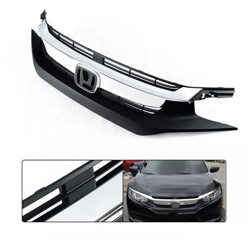DURAFORCE For 2016 2017 2018 Honda Civic 10th Sedan Front Upper Bumper Chrome Grill Grille