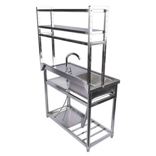 DURAFORCE 39.4in Stainless Steel Utility Sink Set, Single Bowl Commercial Sink w/ Shelves