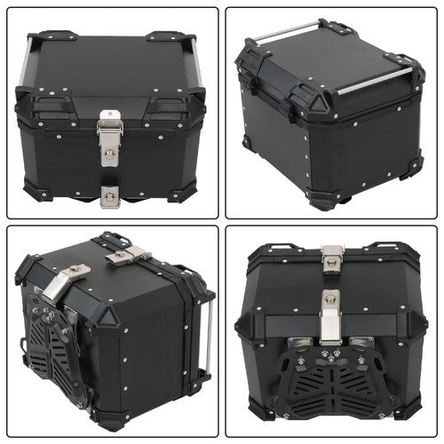 DURAFORCE Black 45L Motorcycle Top Case Tail Box Thick Aluminum Hard Trunk With Backrest
