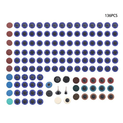 DURAFORCE 136 Pack Sanding Discs Set 2 inch Quick Change Discs with 1/4 inch Holder
