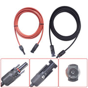 DURAFORCE 1Pair Solar Panel Extension Cable Wire Connector 12AWG 10ft Black + Red