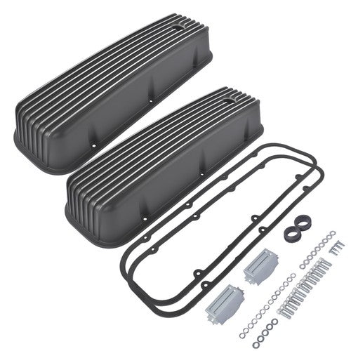 DURAFORCE 3-11/16" Tall Finned Valve Covers Black for Chevy BBC 396 402 454 502 1965-1995