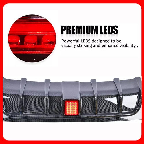 DURAFORCE Rear Bumper Black Diffuser Lip W/LED Brake DRL Light For 2018-2023 Infiniti Q50