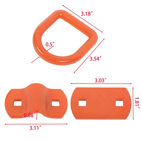 DURAFORCE 1/2" Thick Orange Bolt-On Forged D Ring 12000 LBS Break Strength (Pack of 4)