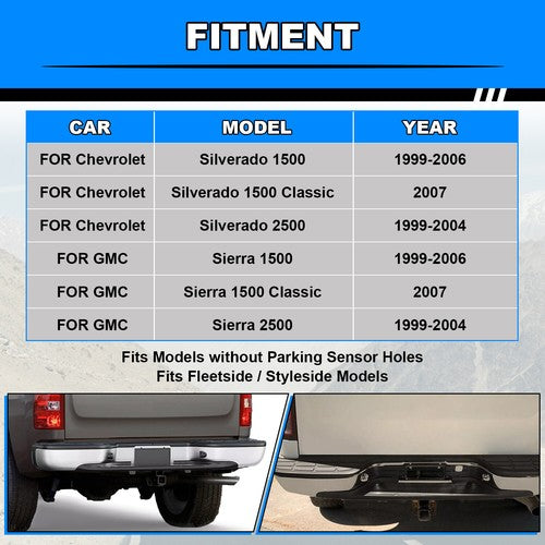 Complete Chrome Rear Bumper for 1999-2007 Chevy Silverado GMC Sierra 1500 2500
