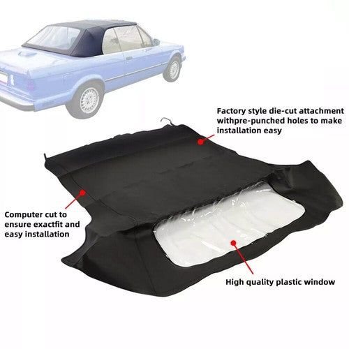 DURAFORCE Fits BMW E30 Convertible Soft Top & Plastic Window 3 series 1986-1993 Blk Vinyl
