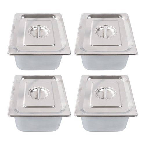 DURAFORCE Restaurant Steam Table Pans 4 Pack 1/2 Size 6 Inch Deep Thickened with Lid
