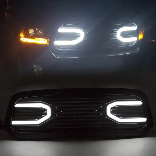 Front Upper Big Horn Black Grille Shell With Light for 2013-2018 Dodge Ram 1500