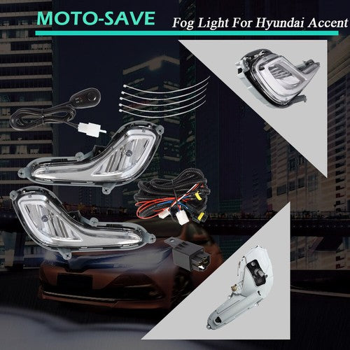 DURAFORCE Front For Hyundai Accent 2012-2017 Bumper Fog Light Lamp Clear Lens w/Bulbs