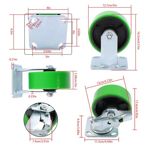 DURAFORCE 4 sets of 5' heavy-duty casters 2 side brakes and 2 straight wheels 4000lbs