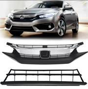 DURAFORCE Front Bumper Upper Lower Grille Grill Chrome for 2016-2018 for Honda Civic