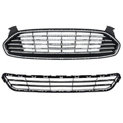 DURAFORCE New For Ford Fusion 2013-2016 2pcs Chrome Grill Front Upper & Lower Grille Kit