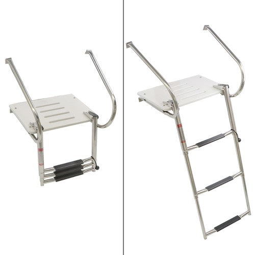 DURAFORCE USA 3-step Stainless Steel Ship Ladder With Platform Marine With Telescoping